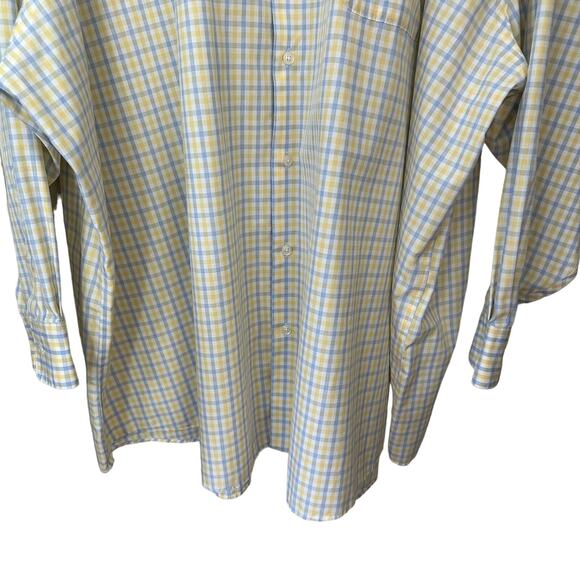 Pronto Uomo Classic Fit Dress Shirt Mens 22 34/35 Non Iron Button Up Yellow Blue - Picture 4 of 8